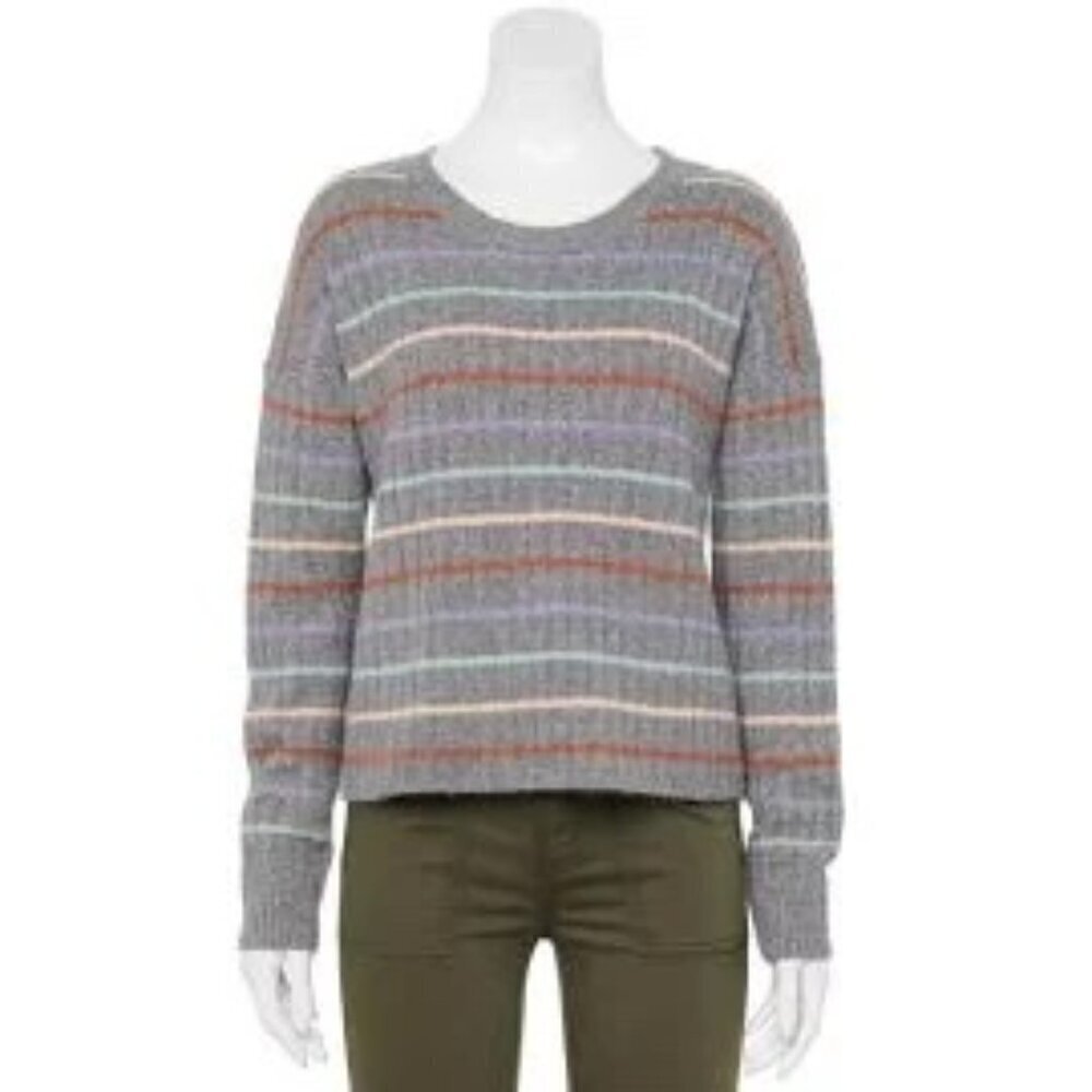 SO Grey Stripe Crew Ribbed Sweater Women's Sz. Small NWT